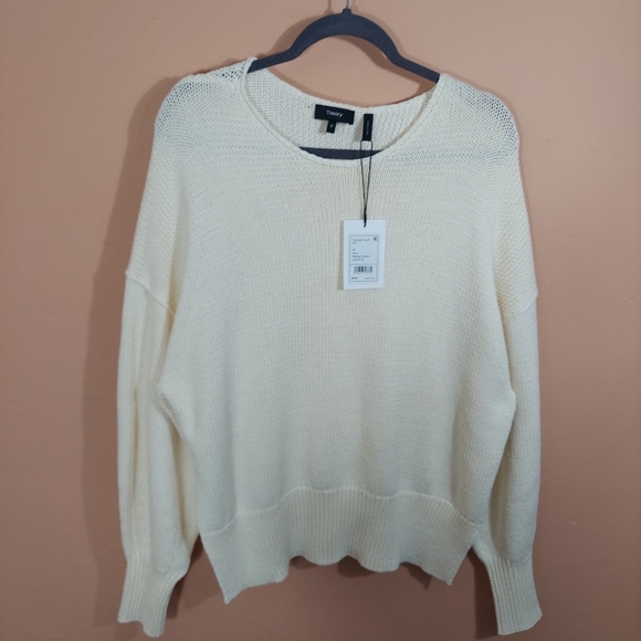 NWT Theory Chunky Knit Slit Pullover Sweater Ecru Medium - Picture 6 of 9